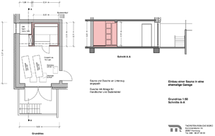 Entwurf für eine Sauna in einer ehemaligen Garage